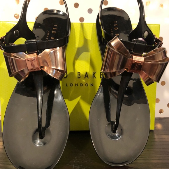 black and rose gold sandals